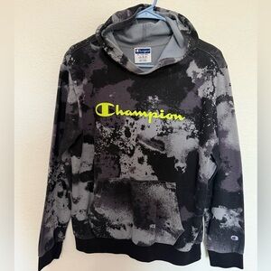 Champion Hoodie with Black, Gray, and Neon Yellow Accents